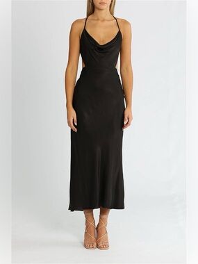 Shona Joy Thalia Bias Midi Dress In Black - Size US 2 Like New Condition